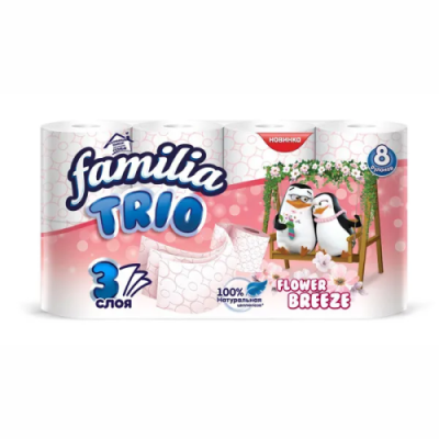 FAMILIA Trio бумага туалетная breez 3сл. 8рулонов__