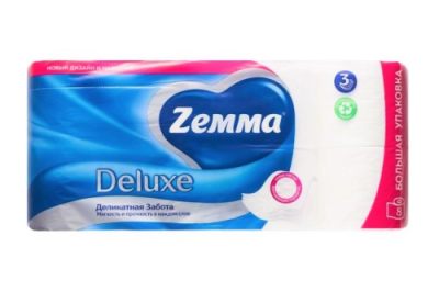 ZEMMA Deluxe бумага туалетная белая 3сл. 8 рулона