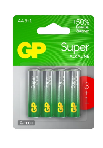 GP батарейки super alkaline 15A3/1-2CR4 AA LR06 4шт 19716