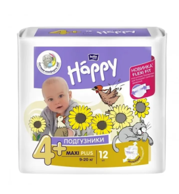 BELLA Baby happy подгузники детские maxi plus 9-20кг 12шт
