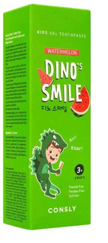 CONSLY паста зубная гелевая детская dino's smile c ксилитом и вкусом арбуза 60г