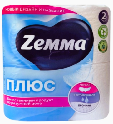 ZEMMA Плюс бумага туалетная белая 2сл. 4 рулона