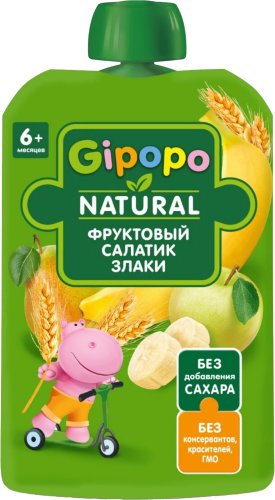 Дет пит Гипопо Пюре Фруктовый салатик и злаки с 6мес 90г дой-пак; 12