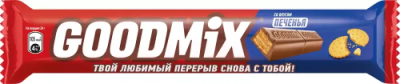 Батончик Гудмикс со вкусом печенья, с хрустящей вафлей 40г; 35