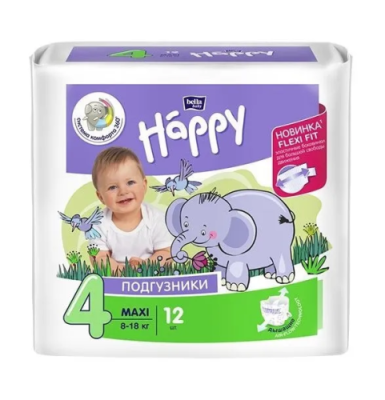 BELLA Baby happy подгузники детские maxi 8-18кг 12шт