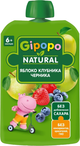 GIPOPO пюре детское фруктовое яблоко клубника черника 90г пауч/12
