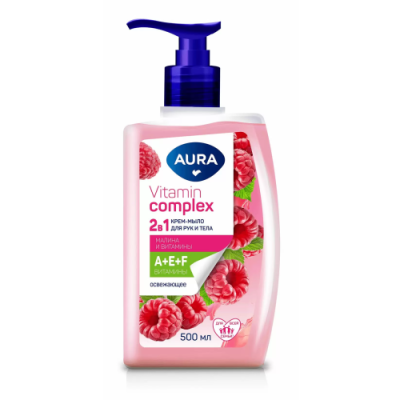 AURA Vitamin Complex крем-мыло д/рук и тела 2в1 малина и витамины 500мл