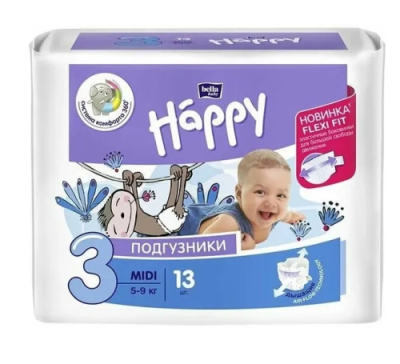 BELLA Baby happy подгузники детские midi 5-9кг 13шт