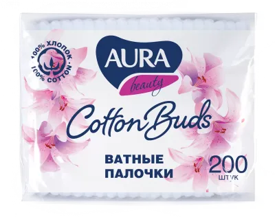 AURA палочки ватные п/э пакет 200шт