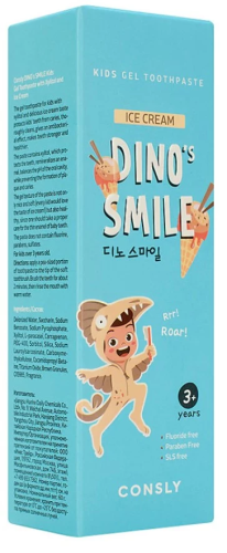 CONSLY паста зубная гелевая детская dino's smile c ксилитом и вкусом пломбира 60г