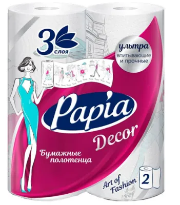 PAPIA Decor полотенце бумажное белые 3сл 2рулона