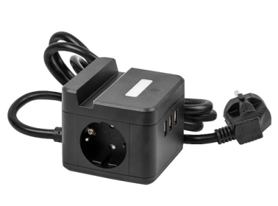 UNIEL удлинитель standard с/з шнур 1,5м 2 гнезда 3 USB 16А черный S-GCD2-1 SBUH BLACK