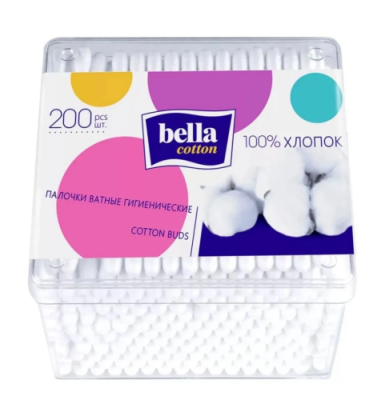BELLA Cotton палочки ватные пластик.кор. 200шт