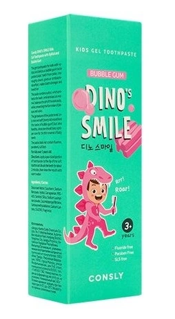 CONSLY паста зубная гелевая детская dino's smile c ксилитом и вкусом жвачки 60г