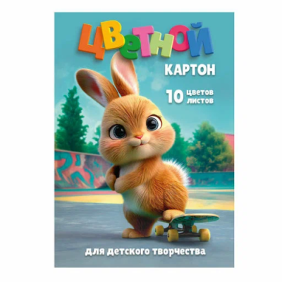 Картон цветной А4 кролик на скейте 10л 73188
