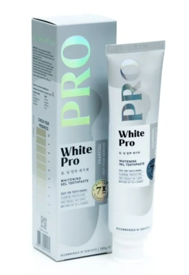 WHITE PRO паста зубная гелевая отбеливающая с углем против глубоких пятен на эмали 205г